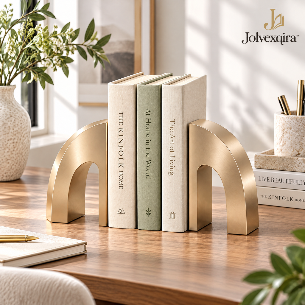 Gold-Tone Arch Bookends, Set of 2 — lifestyle image