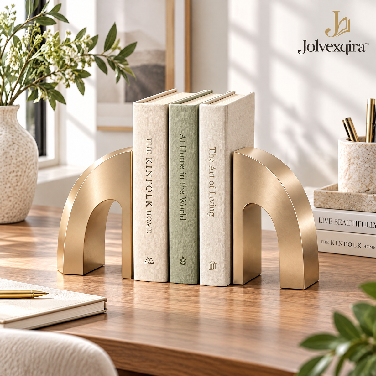 Gold-Tone Arch Bookends, Set of 2 — lifestyle image