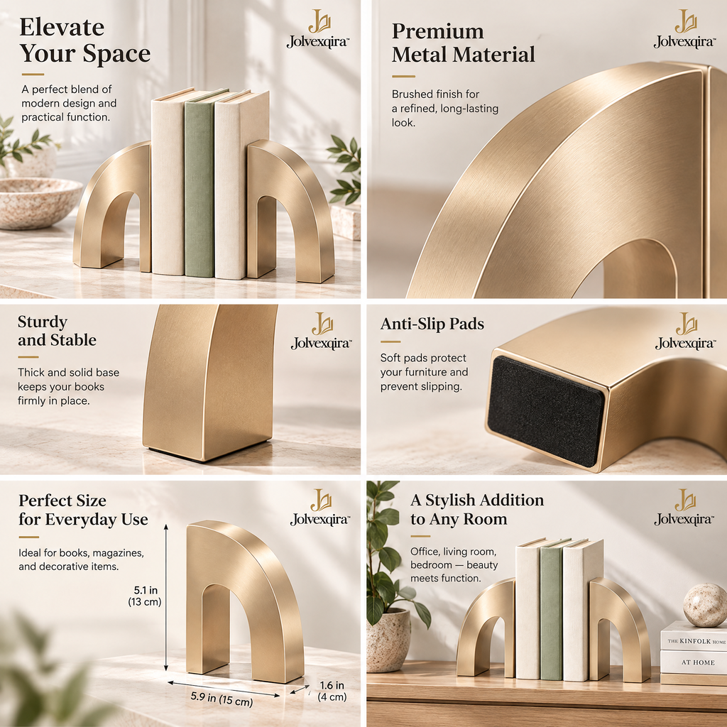 Gold-Tone Arch Bookends, Set of 2 — design details