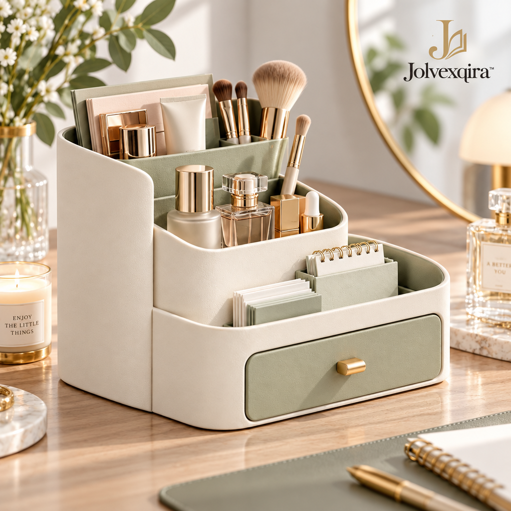 Ivory & Sage Desk Organizer with Drawer — lifestyle image