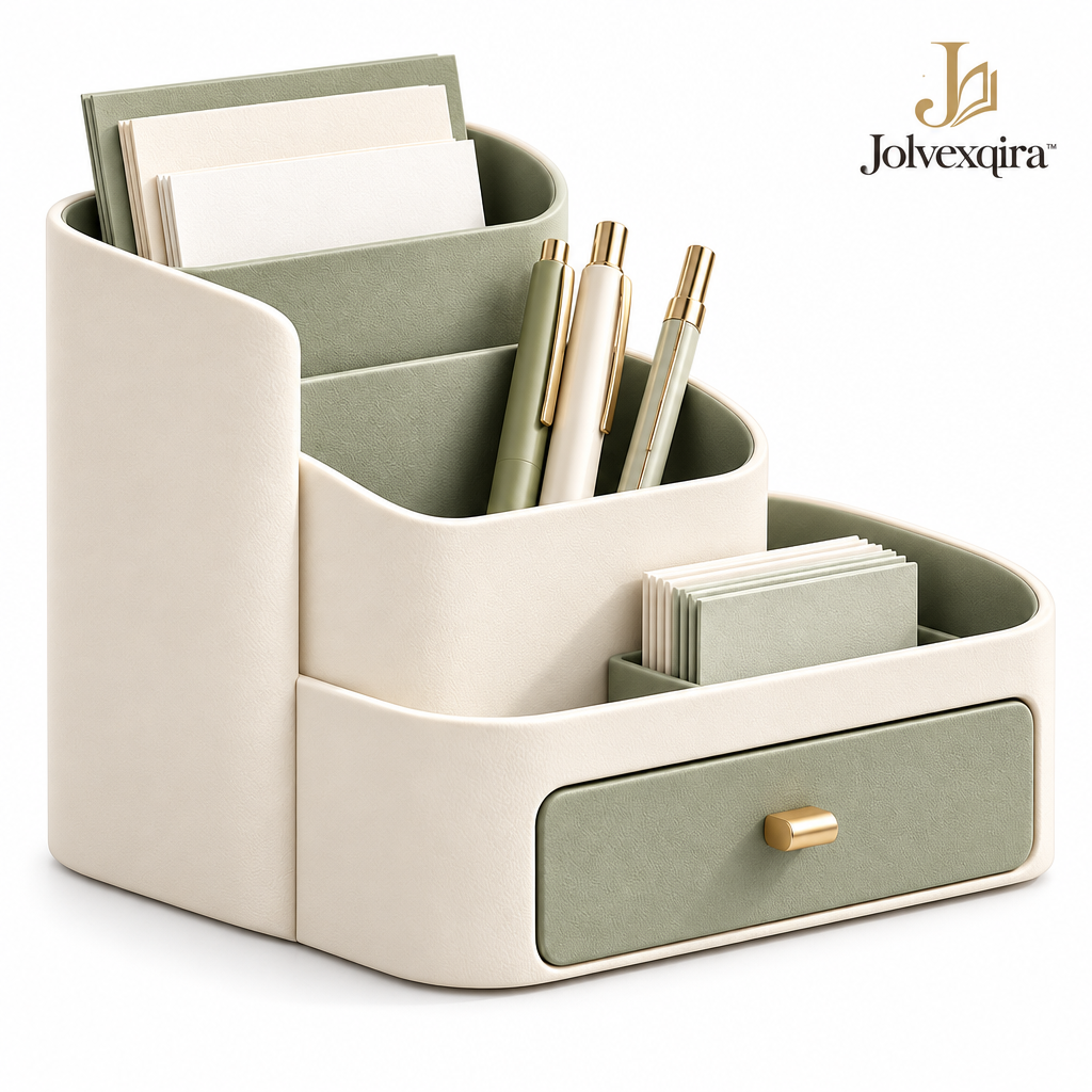 Ivory & Sage Desk Organizer with Drawer — product overview