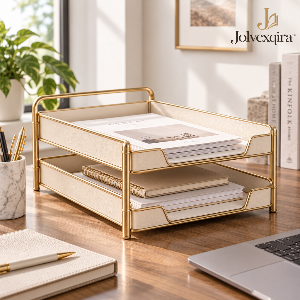 Ivory & Gold-Tone Two-Tier Paper Tray — lifestyle image