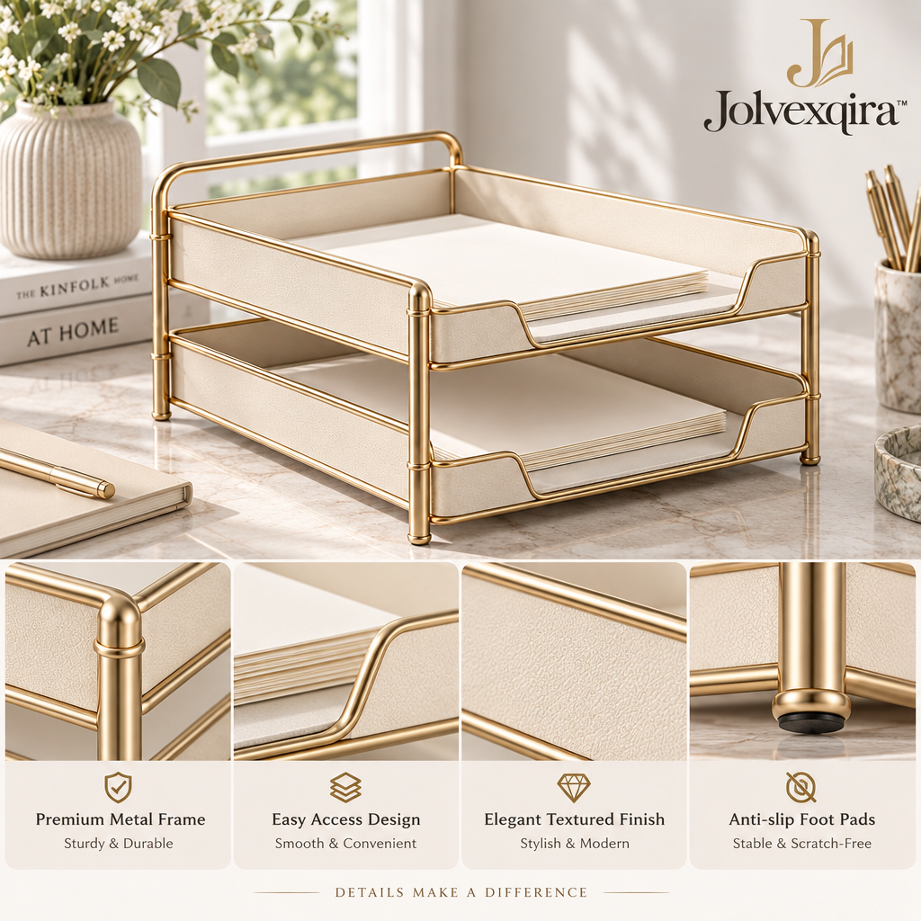 Ivory & Gold-Tone Two-Tier Paper Tray — design details